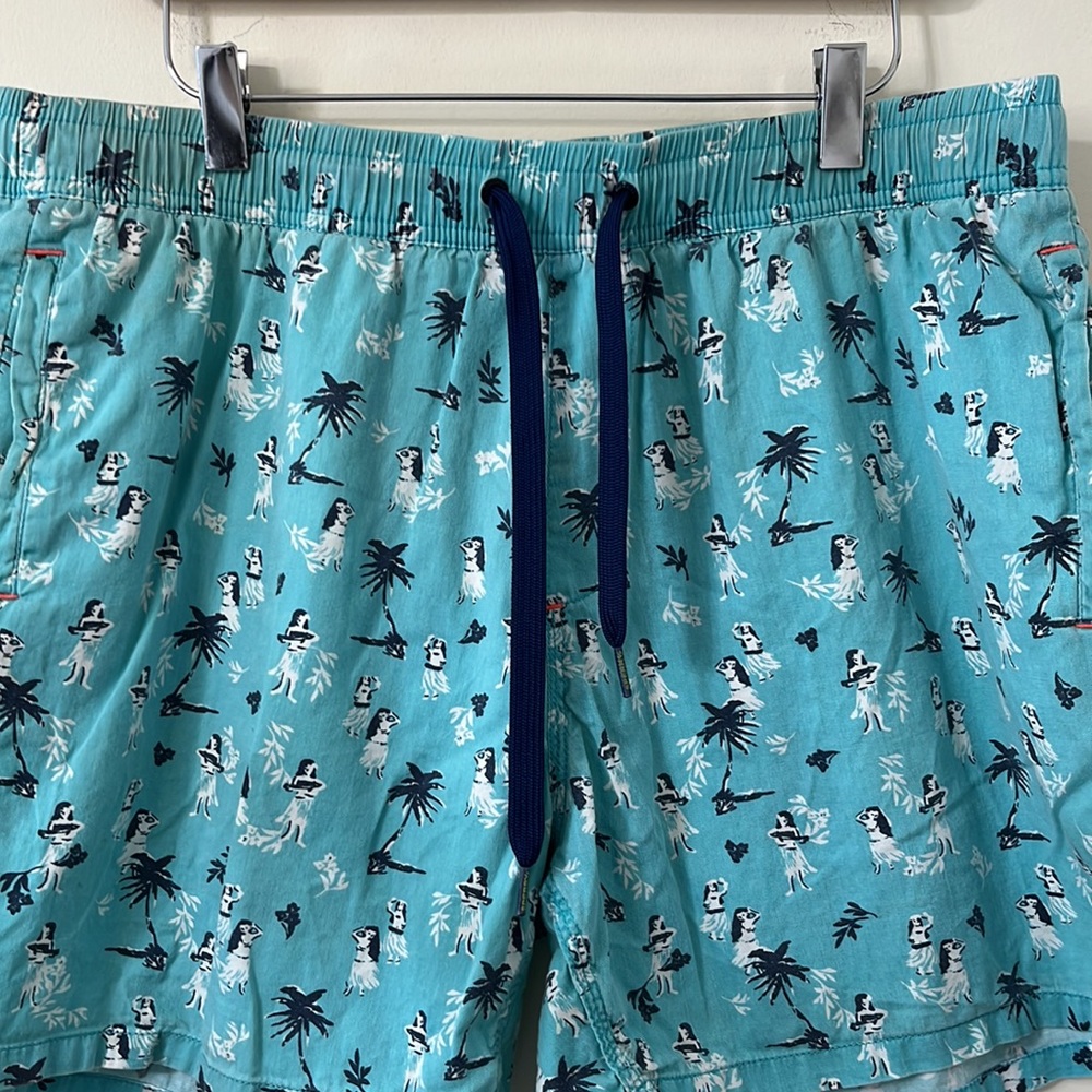 Sperry Men's 5" Blue Black Hula Girl Beach Drawstring Cotton Shorts Size Large - Picture 2 of 5